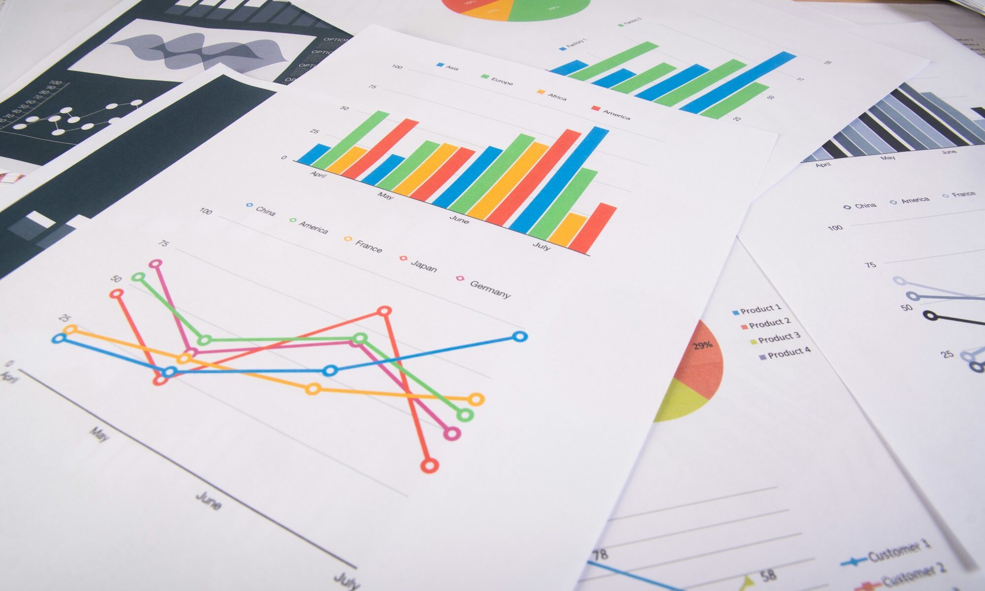 Business report. Graphs and charts. Business reports and pile of documents. Business concept.