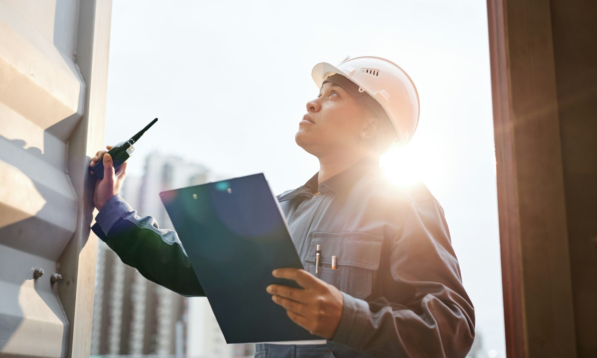 Dock worker in sunlight